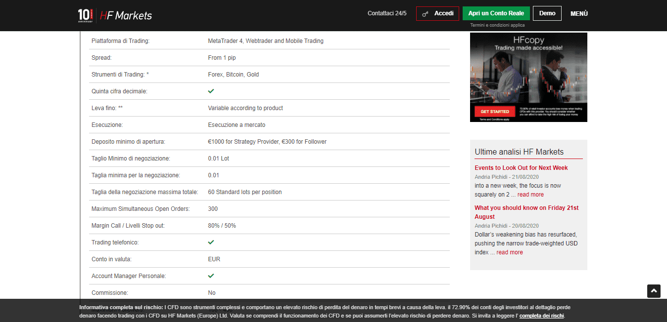 Informazioni sul conto HFcopy